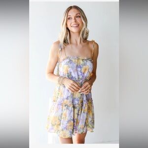Vici Floral Dress in Lavender and Yellow